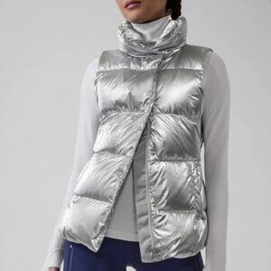 Athleta metallic silver puffer vest xs